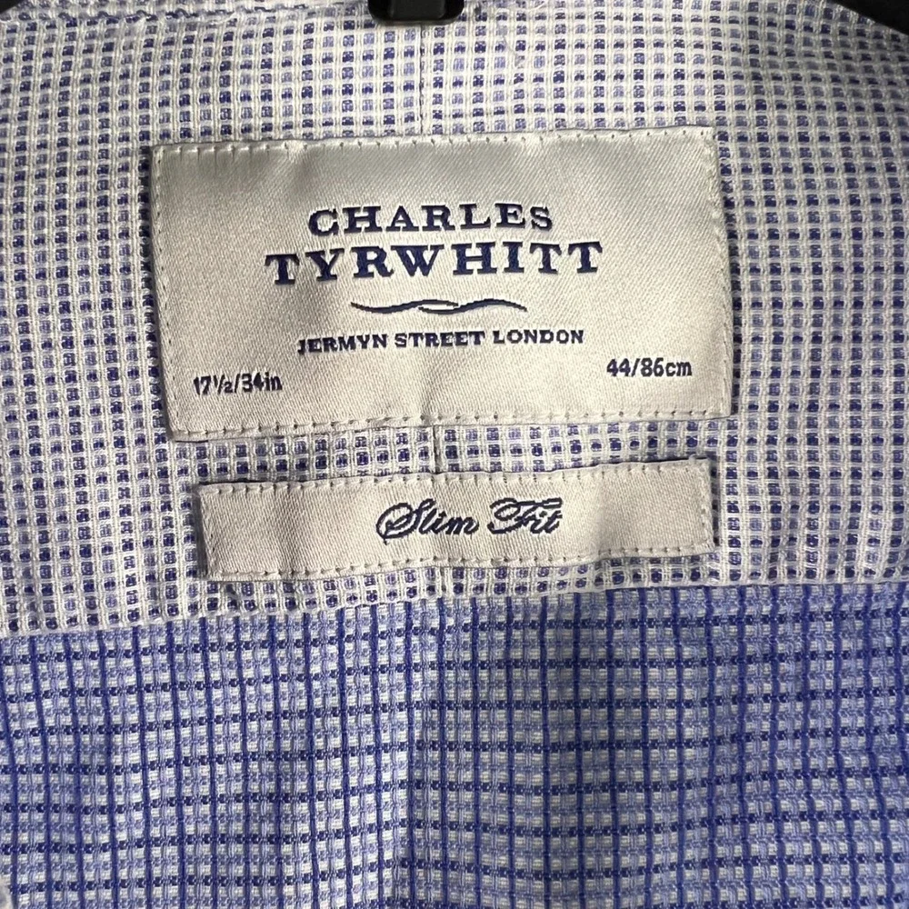 Charles Tyrwhitt Slim Fit‎ Blue Gingham Dress Shirt Mens 17 1/2-34